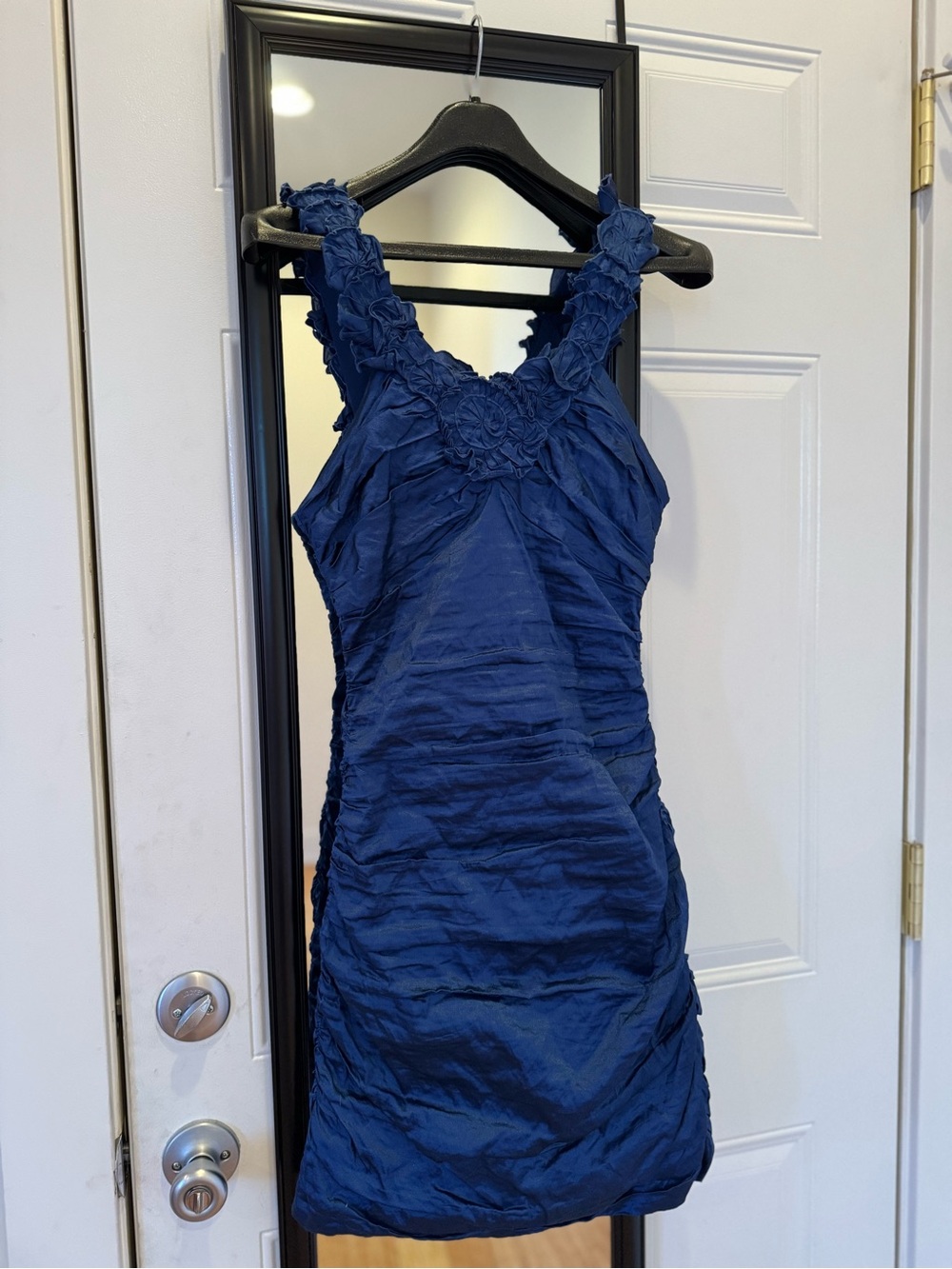 BCBGMaxAzria Navy Textured Ruffle-Accent Mini Dress